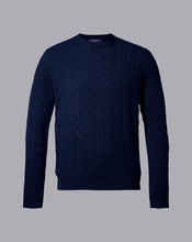 Load image into Gallery viewer, Cashmere Cable Knit Crew Neck Sweater - Navy