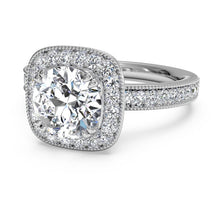 Load image into Gallery viewer, Ritani Vintage Cushion Halo Diamond Band Engagement Ring with Surprise Diamonds Style: 1RZ1698