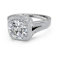 Load image into Gallery viewer, Ritani Masterwork Cushion Halo Diamond 'V' Band Engagement Ring 1RZ3152 SKU: 1RZ3152-4584