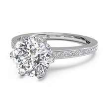 Load image into Gallery viewer, Ritani Solitaire Diamond Six-Prong Micropave Band Engagement Ring Style: 1RZ3268