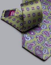 Load image into Gallery viewer, Italian Printed Silk Tie - Olive Green