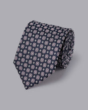 Load image into Gallery viewer, Stain Resistant Floral Silk Tie - Dark Navy