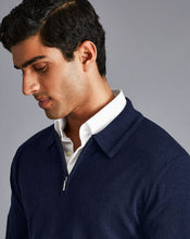 Load image into Gallery viewer, Merino Zip Neck Polo Shirt - Navy