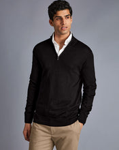 Load image into Gallery viewer, Merino Zip Neck Sweater - Black