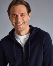 Load image into Gallery viewer, Merino Cashmere Hooded Zip Through Sweater - Navy