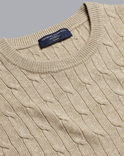 Load image into Gallery viewer, Merino Linen Cable Knit Crew Neck Sweater - Stone