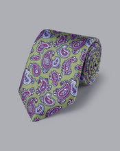 Load image into Gallery viewer, Italian Printed Silk Tie - Olive Green
