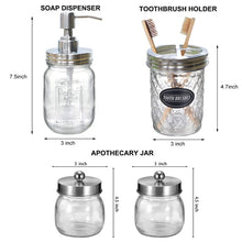 Load image into Gallery viewer, Mason Jars Soap Dispenser Toothbrush Cotton Swab Holder Bathroom Accessory Set