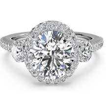 Load image into Gallery viewer, Ritani Three-Stone Halo Diamond Band Engagement Ring Style: 1RZ3701
