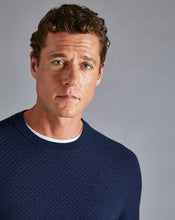 Load image into Gallery viewer, Cotton Merino Textured Crew Neck Sweater - Ink Blue