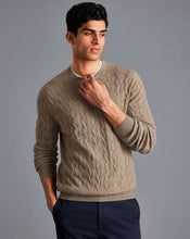 Load image into Gallery viewer, Cashmere Cable Knit Crew Neck Sweater - Oatmeal