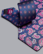 Load image into Gallery viewer, Italian Printed Silk Tie - Cobalt Blue
