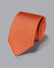 Load image into Gallery viewer, Stain Resistant Silk Textured Spot Tie - Orange & Navy