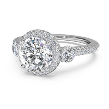 Load image into Gallery viewer, Ritani Three-Stone Halo Diamond Band Engagement Ring Style: 1RZ3701
