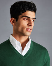 Load image into Gallery viewer, Merino V-Neck Sweater - Dark Green