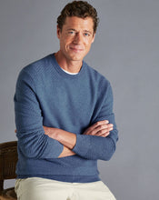 Load image into Gallery viewer, Cotton Merino Textured Crew Neck Sweater - Ocean Blue