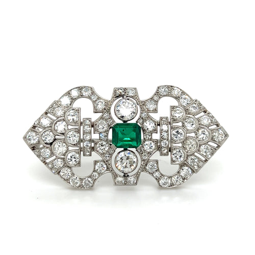 Antique Emerald Diamond Pin