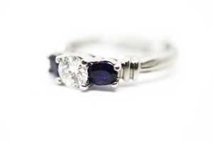 3 Stone Sapphire Diamond Ring