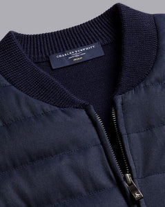 Merino Zip Through Hybrid Bomber Jacket - Navy