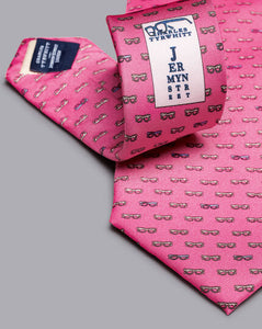 Glasses Print Silk Tie - Bright Pink