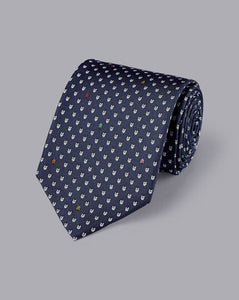 Lady Bird Print Silk Tie - Ink Blue