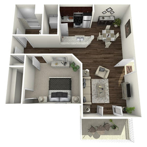 #B-105 1 Bed 1 Bath Sq. Ft. 750