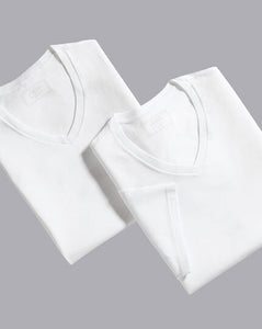 2 Pack V-neck Cotton Undershirts - White