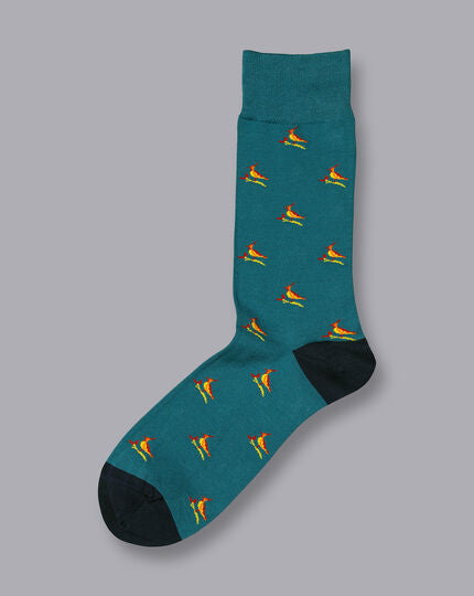 Lapwing Motif Socks - Pale Teal Green