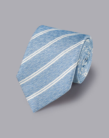 Silk Linen Stripe Tie - Sky Blue