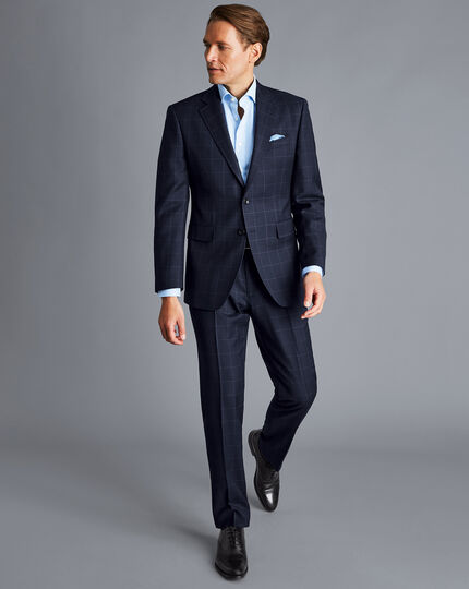 Windowpane Check Birdseye Travel Suit - Navy