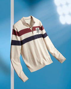 LIMITED EDITION England Rugby Merino Polo Stripe Sweater - Stone