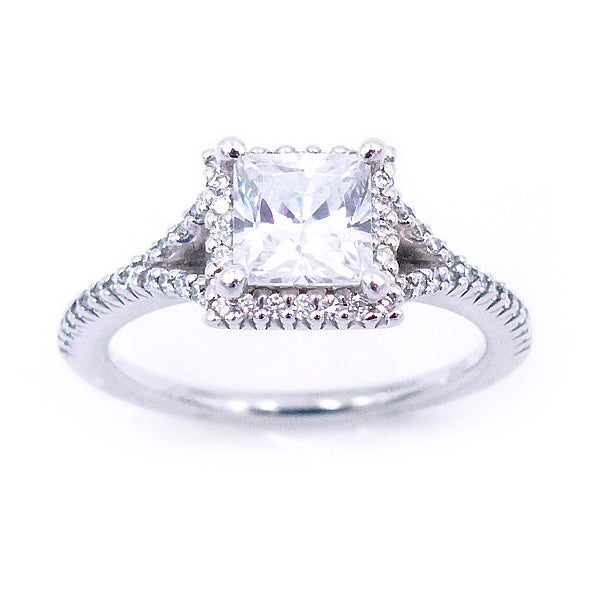 Ritani 18K White Gold French Set Halo Diamond Engagement Ring  SKU: 1PCZ3766