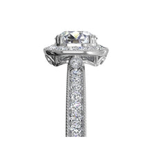 Load image into Gallery viewer, Ritani Vintage Cushion Halo Diamond Band Engagement Ring with Surprise Diamonds Style: 1RZ1698
