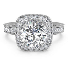 Load image into Gallery viewer, Ritani Vintage Cushion Halo Diamond Band Engagement Ring with Surprise Diamonds Style: 1RZ1698
