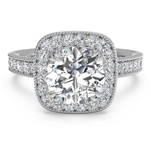 Ritani Vintage Cushion Halo Diamond Band Engagement Ring with Surprise Diamonds Style: 1RZ1698