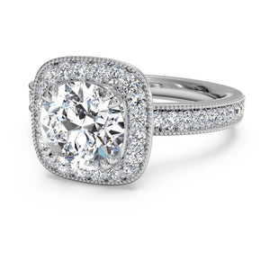 Ritani Vintage Cushion Halo Diamond Band Engagement Ring with Surprise Diamonds Style: 1RZ1698