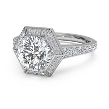 Load image into Gallery viewer, Ritani Vintage Hexagonal Halo Vaulted Diamond Band Engagement Ring Style: 1RZ3105
