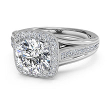 Load image into Gallery viewer, Ritani Masterwork Cushion Halo Vaulted Milgrain Diamond Engagement Ring with Surprise Diamonds Style: 1RZ3154
