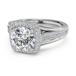 Ritani Masterwork Cushion Halo Vaulted Milgrain Diamond Engagement Ring with Surprise Diamonds Style: 1RZ3154