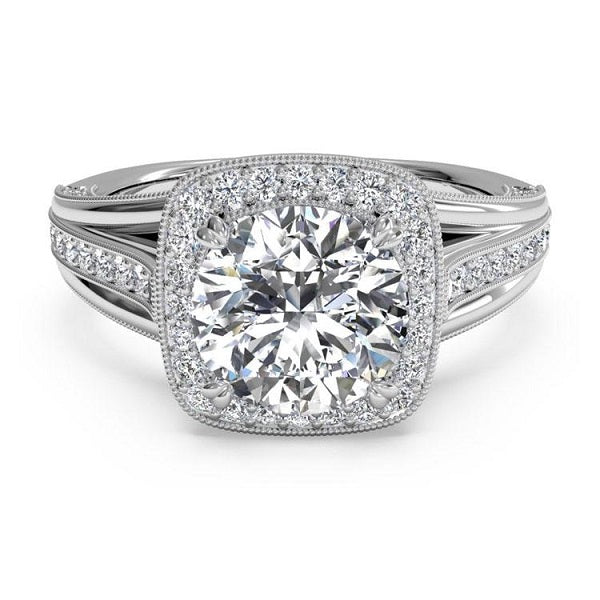 Ritani Masterwork Cushion Halo Vaulted Milgrain Diamond Engagement Ring with Surprise Diamonds Style: 1RZ3154