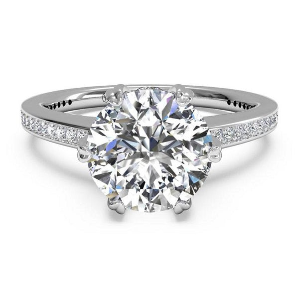 Ritani Solitaire Diamond Six-Prong Micropave Band Engagement Ring Style: 1RZ3268