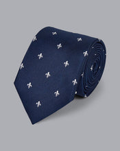 Load image into Gallery viewer, Stain Resistant Silk Fleur-de-lys Tie - French Blue
