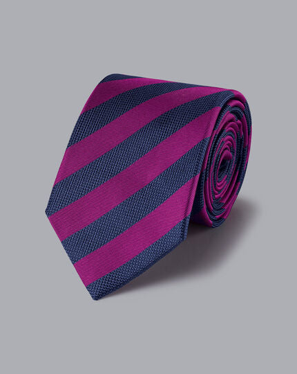 Silk Stripe Classic Tie - Berry & Navy