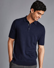 Load image into Gallery viewer, Merino Short Sleeve Polo Sweater - Navy
