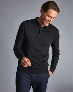 Merino Polo Sweater - Charcoal Grey