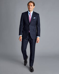 Windowpane Check Birdseye Travel Suit - Navy