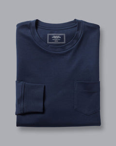 Cotton Long Sleeve Tyrwhitt T-Shirt - Navy