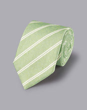 Load image into Gallery viewer, Silk Linen Stripe Tie - Light Green
