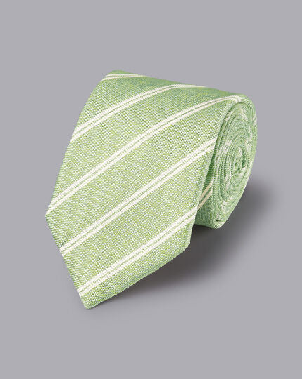 Silk Linen Stripe Tie - Light Green