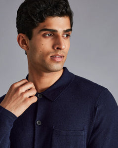 Merino Shirt Cardigan - Navy